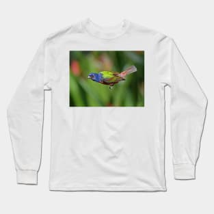 Painted Bunting Bird in Flight Long Sleeve T-Shirt